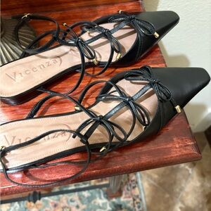 Vicenza Black Pointed Lace-Up Flats